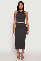 Womens Almost Famous Ribbed Knit Midi Skirt, Grey, Size L