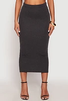 Womens Almost Famous Ribbed Knit Midi Skirt, Grey, Size L