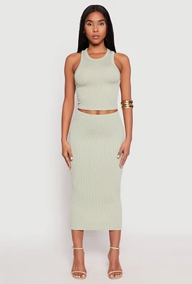 Womens Almost Famous Ribbed Knit Midi Skirt, Green, Size L