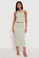 Womens Almost Famous Ribbed Knit Midi Skirt, Green, Size L