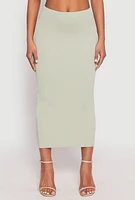 Womens Almost Famous Ribbed Knit Midi Skirt, Green, Size L