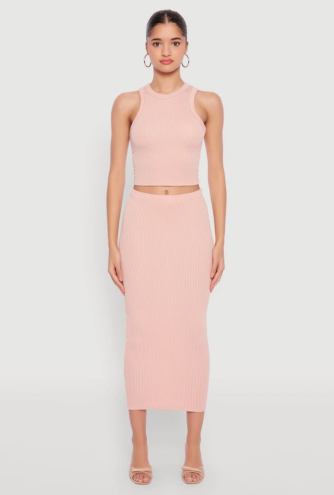 Womens Almost Famous Ribbed Knit Midi Skirt, Pink, Size L