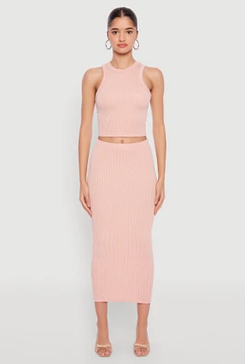 Womens Almost Famous Ribbed Knit Midi Skirt, Pink, Size L