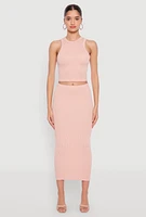Womens Almost Famous Ribbed Knit Midi Skirt, Pink, Size L