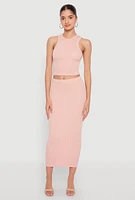 Womens Almost Famous Ribbed Knit Midi Skirt, Pink, Size L
