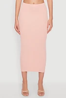 Womens Almost Famous Ribbed Knit Midi Skirt, Pink, Size L
