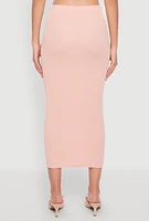 Womens Almost Famous Ribbed Knit Midi Skirt, Pink, Size L