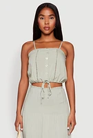 Womens Almost Famous Faux Button Cropped Cami, Green, Size M