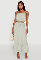 Womens Almost Famous Faux Button Cropped Cami, Green, Size M