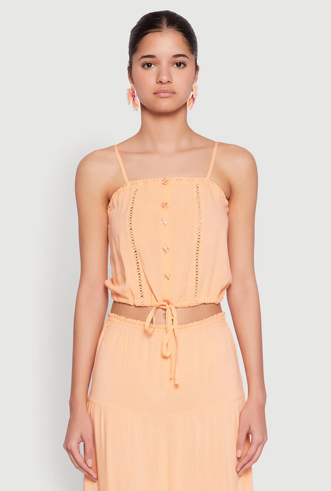 Womens Almost Famous Faux Button Cropped Cami, Orange,