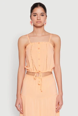 Womens Almost Famous Faux Button Cropped Cami, Orange,
