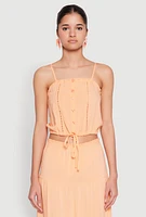 Womens Almost Famous Faux Button Cropped Cami, Orange,