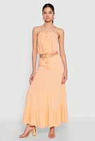 Womens Almost Famous Faux Button Cropped Cami, Orange,