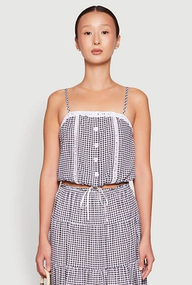 Womens Madden Girl Gingham Drawstring Hem Cropped Cami, Multi, Size S