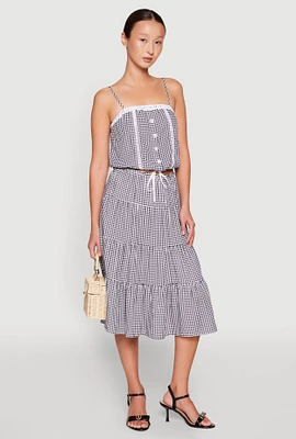 Womens Madden Girl Gingham Midi Tiered Skirt, Multi, Size M