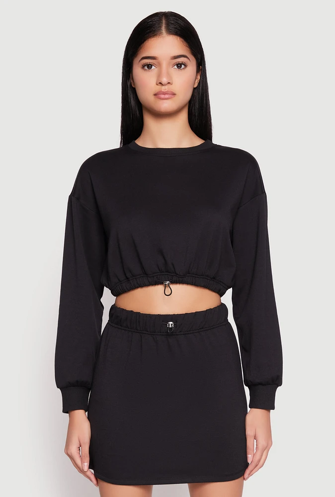 Womens Almost Famous Crew Neck Cropped Sweatshirt, Black, Size L