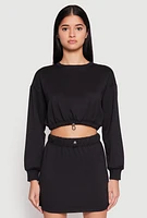 Womens Almost Famous Crew Neck Cropped Sweatshirt, Black, Size L