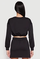 Womens Almost Famous Crew Neck Cropped Sweatshirt, Black, Size L