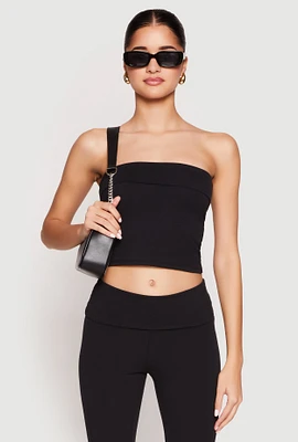 Womens Almost Famous Fold Over Cropped Tube Top, Black, Size M