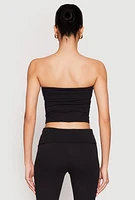 Womens Almost Famous Fold Over Cropped Tube Top, Black, Size M