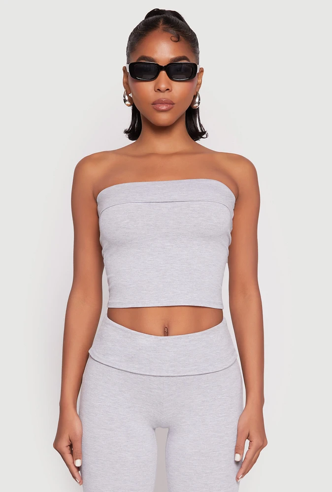 Womens Almost Famous Fold Over Cropped Tube Top, Grey, Size S