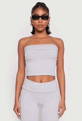 Womens Almost Famous Fold Over Cropped Tube Top, Grey, Size S