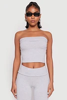 Womens Almost Famous Fold Over Cropped Tube Top, Grey, Size S