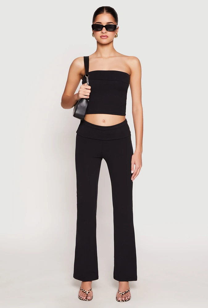Womens Almost Famous Fold Over Waist Pants, Black, Size XL