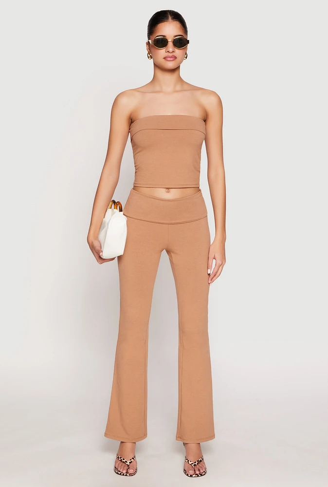 Womens Almost Famous Fold Over Waist Pants, Khaki, Size M