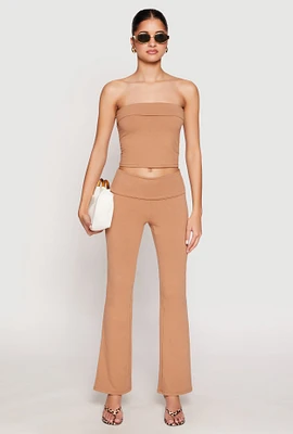 Womens Almost Famous Fold Over Waist Pants, Khaki, Size M