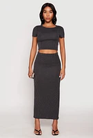 Womens Almost Famous Ribbed Knit Short Sleeve Top, Grey,