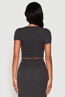 Womens Almost Famous Ribbed Knit Short Sleeve Top, Grey, Size L