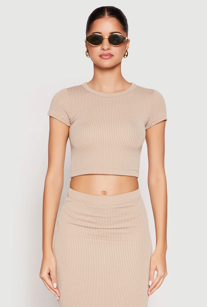 Womens Almost Famous Ribbed Knit Short Sleeve Top,