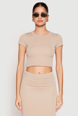Womens Almost Famous Ribbed Knit Short Sleeve Top,