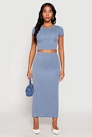 Womens Almost Famous Ribbed Knit Short Sleeve Top, Blue, Size M