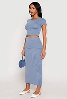 Womens Almost Famous Ribbed Knit Short Sleeve Top, Blue, Size M