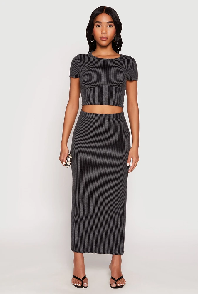 Womens Almost Famous Ribbed Knit Maxi Skirt, Grey, Size L