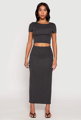 Womens Almost Famous Ribbed Knit Maxi Skirt, Grey, Size L