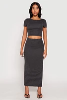 Womens Almost Famous Ribbed Knit Maxi Skirt, Grey, Size L