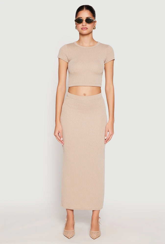 Womens Almost Famous Ribbed Knit Maxi Skirt, Khaki, Size L