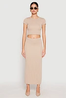 Womens Almost Famous Ribbed Knit Maxi Skirt, Khaki, Size L