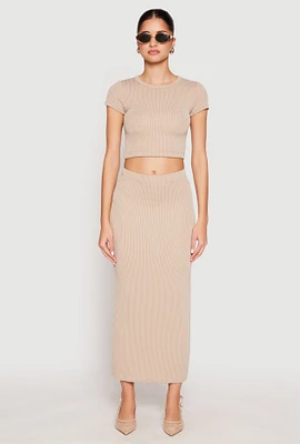 Womens Almost Famous Ribbed Knit Maxi Skirt, Khaki,