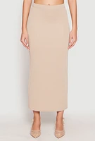Womens Almost Famous Ribbed Knit Maxi Skirt, Khaki, Size L