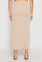 Womens Almost Famous Ribbed Knit Maxi Skirt, Khaki, Size L