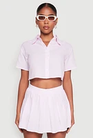 Womens Almost Famous Striped Seersucker Cropped Shirt, Pink, Size XL