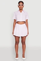 Womens Almost Famous Striped Seersucker Cropped Shirt, Pink, Size XL