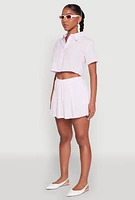 Womens Almost Famous Striped Seersucker Cropped Shirt, Pink, Size XL