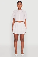 Womens Almost Famous Striped Seersucker Cropped Shirt, Beige, Size S