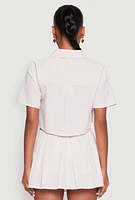 Womens Almost Famous Striped Seersucker Cropped Shirt,