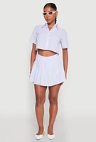 Womens Almost Famous Striped Seersucker Cropped Shirt, Blue, Size S